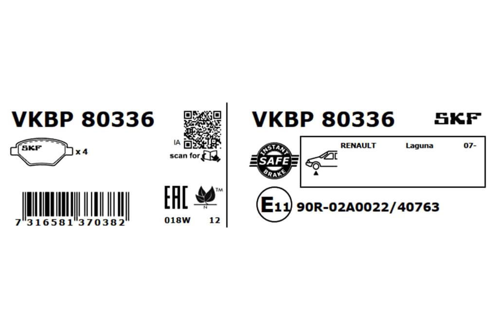 Jogo de 4 pastilhas de travão SKF ref. VKBP 80336